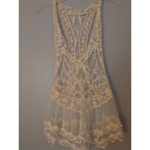 Beige Hollow Out Crochet Lace Tank Top